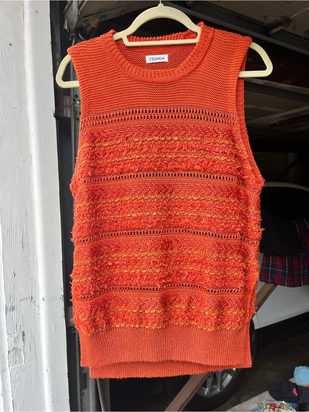 Orange Knit Sleeveless Sweater Vest